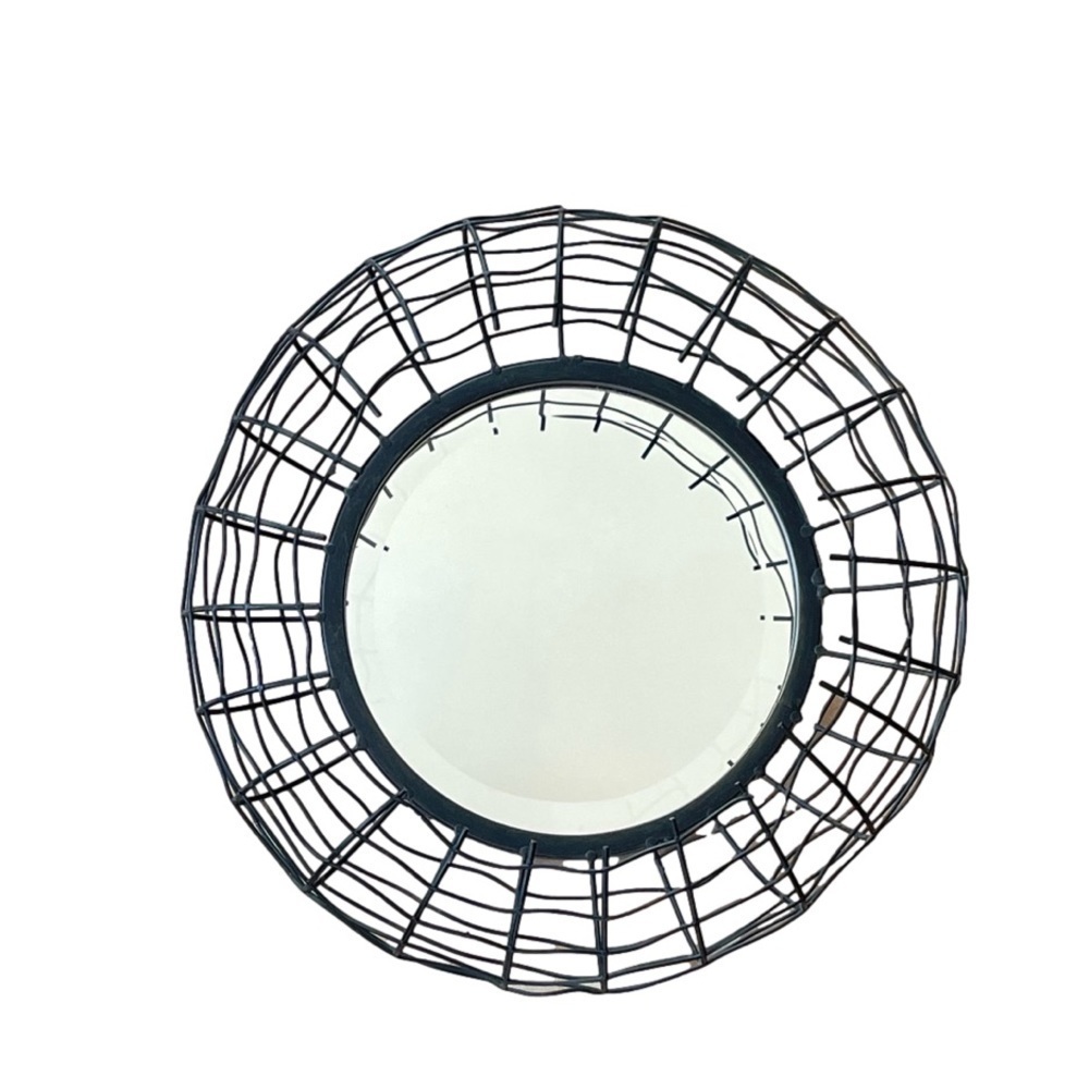 Black Industrial Wire Caged Spider Web Mirror